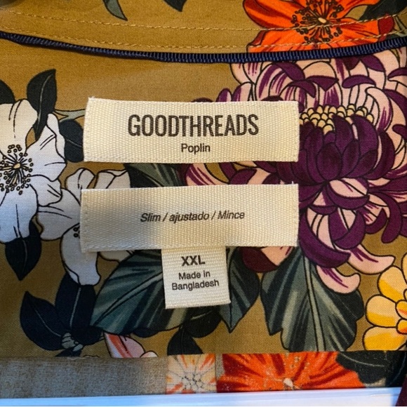 COPY - Good threads poplin flower shirt. Men’s.  collared shirt. Tan. Great con… - Picture 9 of 10